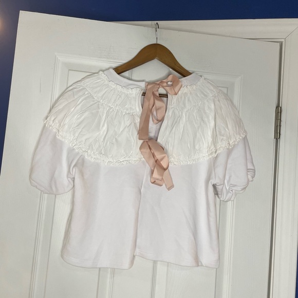 Anthropologie NWT Tie-Back Ruched Blouse in white - Small - Picture 4 of 6